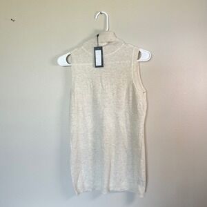 Vertigo Womens Sleeveless Turtleneck Sweater Oatmeal Beige Wool Angora Blend M